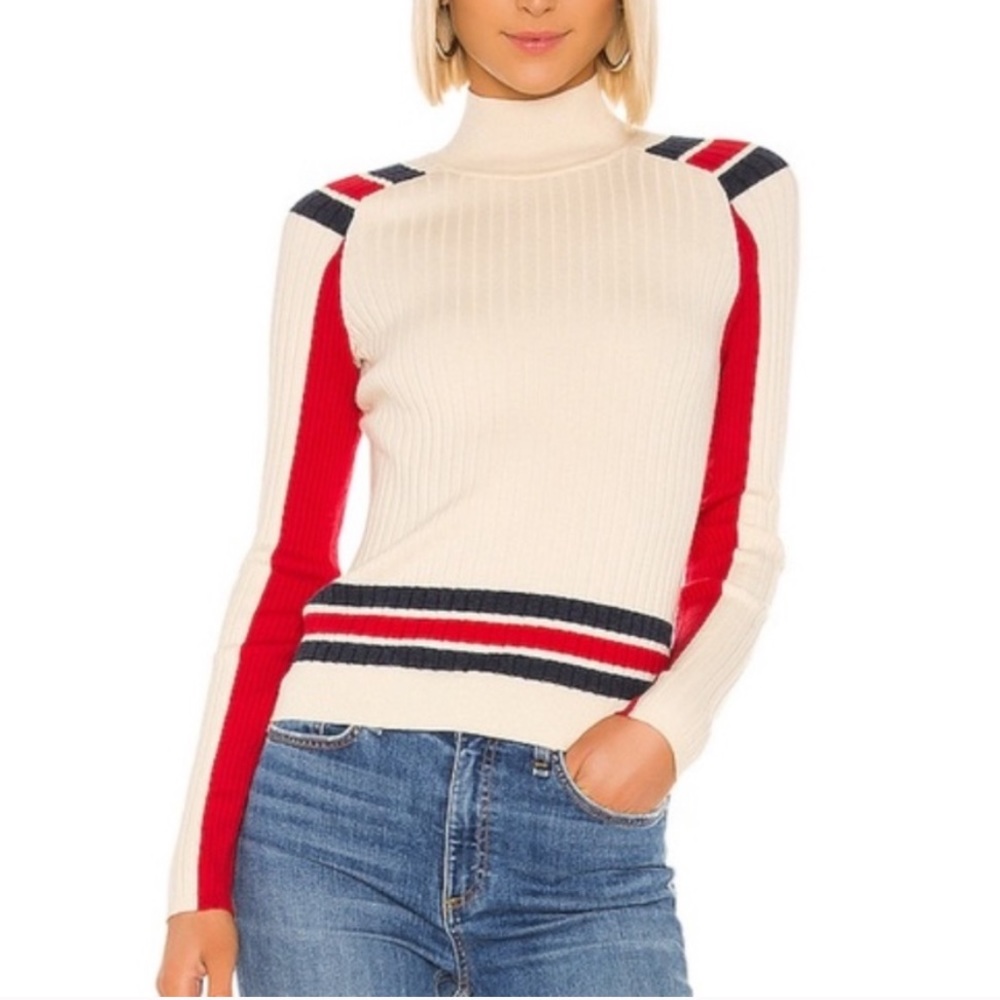 rag & bone Cream and Red Ribbed Turtleneck Sweater